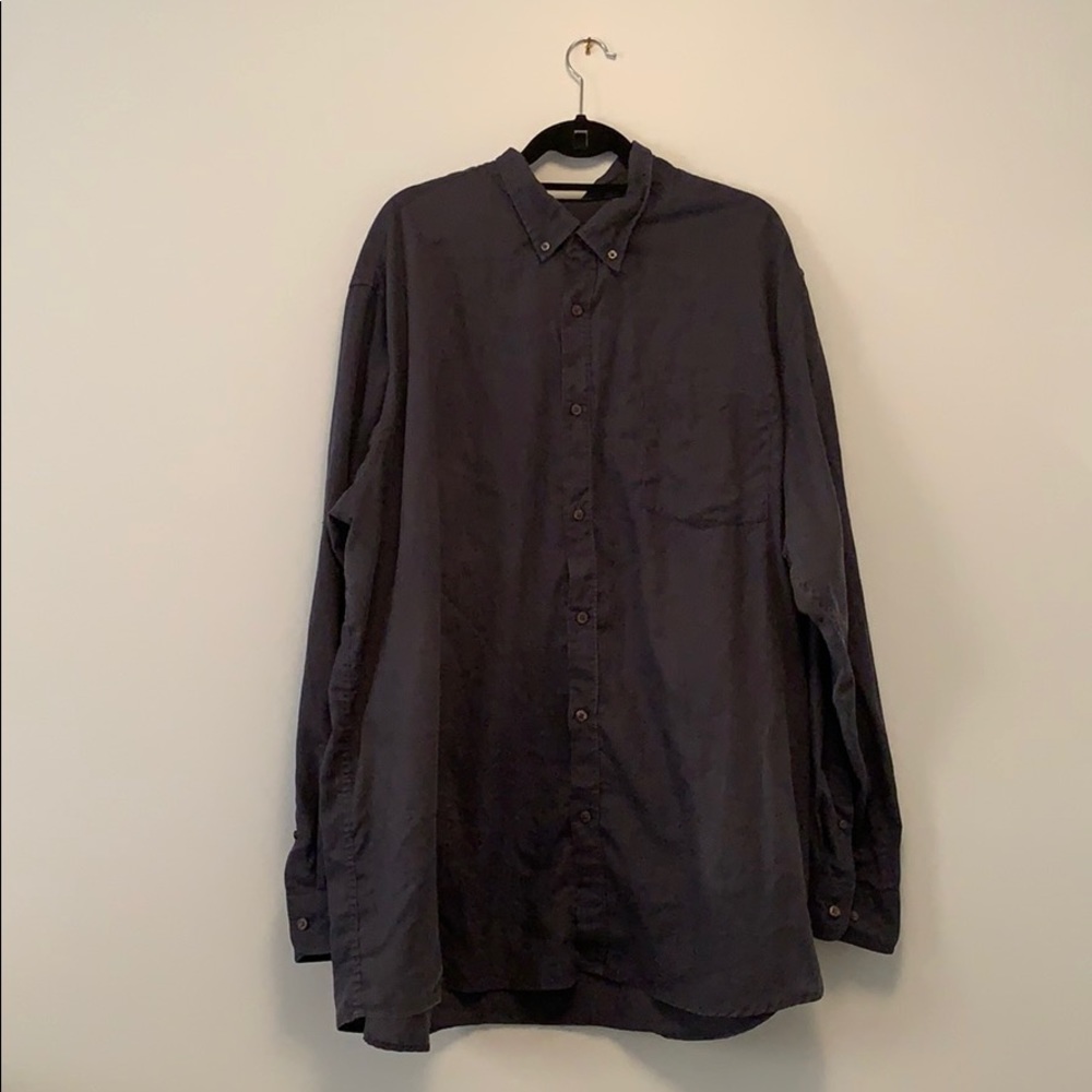 Basic Editions Easy Care Blue Grey Button Up